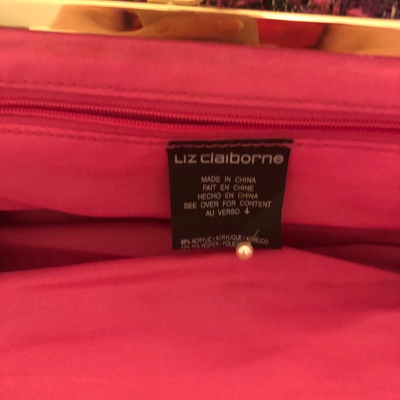 Liz Claiborne Tweed Magenta and Black fashion clutch bag with strap and flower - Picture 5 of 5